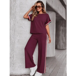 Kadın Kısa Kollu Bisiklet Yakalı Ribanalı Viskon Iki Iplik Bluz Ve Pantolon Ikili Takım