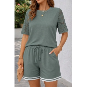 Kadın Kısa Kollu Bisiklet Yakalı Waffle Bluz Ve Short Ikili Takım