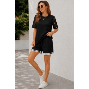 Kadın Kısa Kollu Bisiklet Yakalı Waffle Bluz Ve Short Ikili Takım