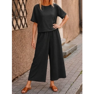 Kadın Kısa Kollu Kayık Yakalı Bluz Ve Pantolon Ikili Takım