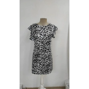 Kadın Kısa Kollu Kolları Fırfır Detay Arkası Bağlamalı Leopar Desen Kolsuz Mini Mikro Elbise
