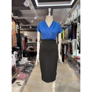 Kadın Kısa Kollu Kruvaze Yaka Krep Elbise (Kemersiz)