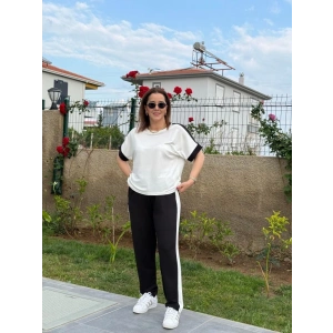 Kadın Kısa Kollu Modal Dokulu Kumaş Yanı şeritli Takım