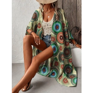 Kadın Kısa Kollu önü Açık Belden Kuşaklı Uzun Kimono