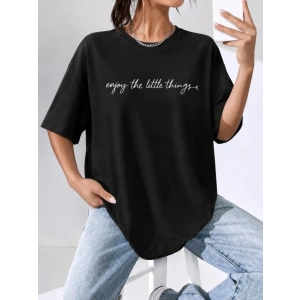 Kadın Kısa Kollu önü Yazı Baskılı Basic Viskon Bluz