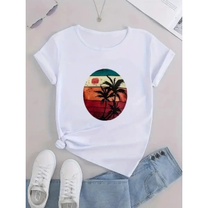 Kadın Kısa Kollu Palmiye Baskılı Viskon T-shirt