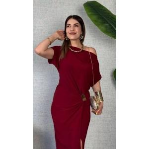 Kadın Kısa Kollu Tek Omuzdan Açık Beli Lastikli Sandy Maxi Elbise