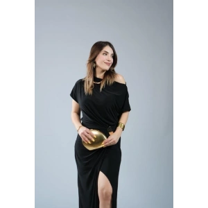 Kadın Kısa Kollu Tek Omuzdan Açık Beli Lastikli Sandy Maxi Elbise