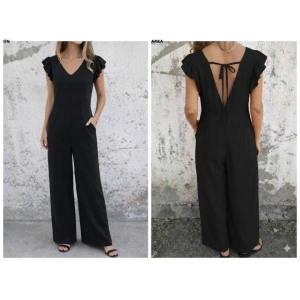 Kadın Kısa Kollu V Yakalı Arkası Derin Bağcıklı Uzun Aerobin Tulum