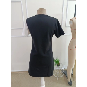 Kadın Kısa Kollu V Yakalı çift Renklç Kısa Lazer Kesim çiçek Detaylı Ithal Krep Elbise
