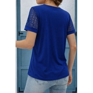 Kadın Kısa Kollu V Yakalı Dantel Detaylı Viskon Bluz