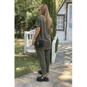 Kadın Kısa Kollu V Yakalı Iki Iplik Bluz Ve Pantolon Ikili Takım