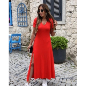 Kadın Kısa Kollu V Yakalı Maksi Boy Viskon Elbise