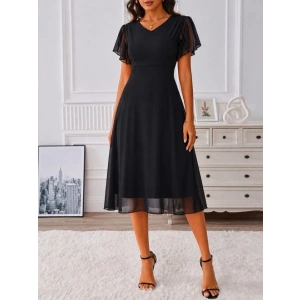 Kadın Kısa Kollu V Yakalı Midi Astarlı şifon Elbise