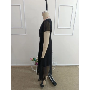 Kadın Kısa Kollu V Yakalı Midi Astarlı şifon Elbise
