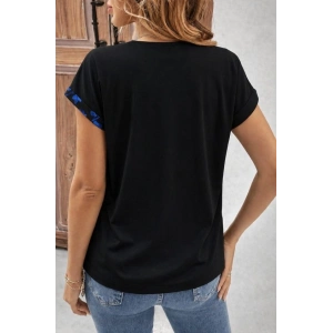 Kadın Kısa Kollu V Yakalı önden Düğmeli Leopar Desen Detaylı Viskon Bluz
