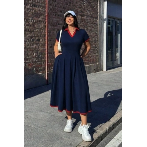 Kadın Kısa Kollu V Yakalı Pileli Uzun Janjan Krep Elbise