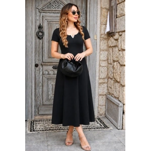Kadın Kısa Kollu V Yakalı Uzun Viskon Elbise