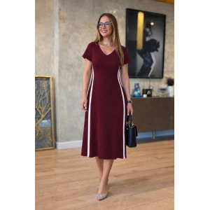 Kadın Kısa Kollu V Yakalı Yanları şerit Detaylı Viskon Iki Iplik Midi Elbise