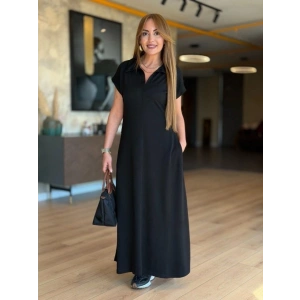 Kadın Kısa Kollu Yakalı Cepli Uzun Viskon Iki Iplik Elbise