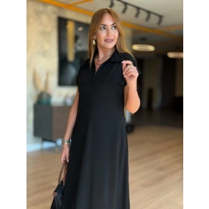Kadın Kısa Kollu Yakalı Cepli Uzun Viskon Iki Iplik Elbise