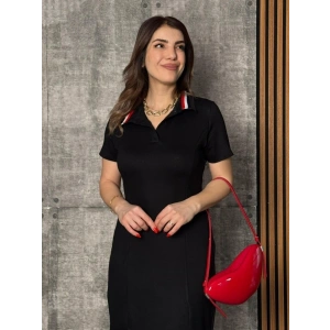 Kadın Kısa Kollu Yakalı Yırtmaçlı Midi Viskon Iki Iplik Elbise