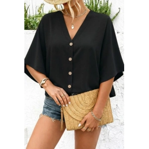 Kadın Kısa Yarasa Kollu V Yakalı önden Düğmeli Aerobin Gömlek