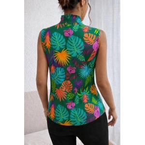 Kadın Kolsuz Balıkçı Yaka Desenli Süprem Bluz