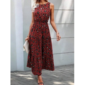 Kadın Kolsuz Bisiklet Yaka Beli Lastikli Desenli Süprem Elbise