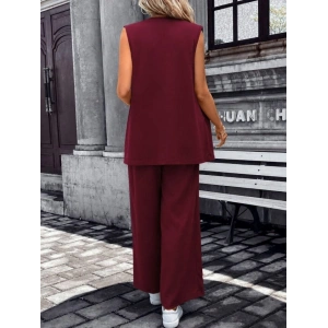 Kadın Kolsuz önü Açık Yakalı Cepli Janjan Krep Yelek Ve Pantolon Ikili Takım