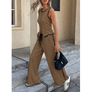 Kadın Kolsuz önü Düğmeli Yelek Ve Pantolon Ikili Takım