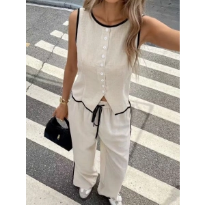 Kadın Kolsuz önü Düğmeli Yelek Ve Pantolon Ikili Takım