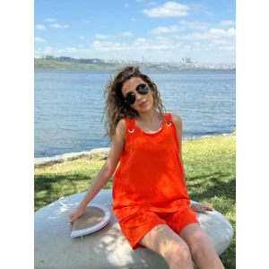 Kadın Kolsuz V Yaka Kuş Gözü Detay Bluz Short Aerobin Ikili Takım