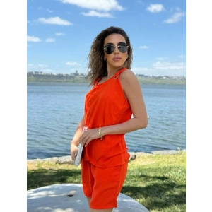 Kadın Kolsuz V Yaka Kuş Gözü Detay Bluz Short Aerobin Ikili Takım