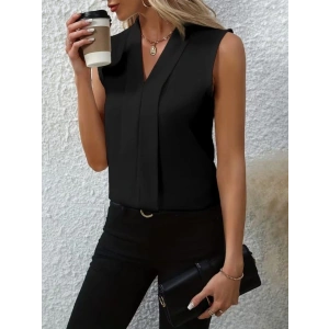 Kadın Kolsuz V Yakalı Janjan Krep Bluz