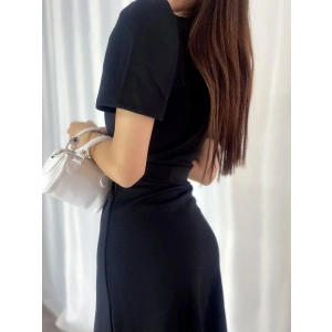 Kadın Kruvaze Yaka Midi Boy Kuşaklı Krep Elbise 120 Cm