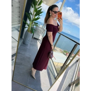 Kadın Madonna Yaka Midi Boy Modal Elbise