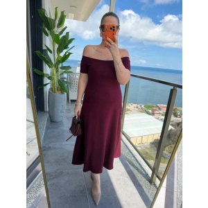 Kadın Madonna Yaka Midi Boy Modal Elbise
