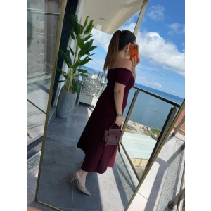 Kadın Madonna Yaka Midi Boy Modal Elbise