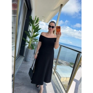 Kadın Madonna Yaka Midi Boy Modal Elbise