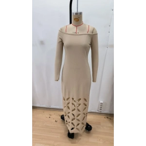 Kadın Madonna Yaka Uzun Kollu Lazer çiçek Kesim Detaylı Uzun Ithal Krep Elbise