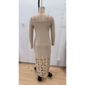 Kadın Madonna Yaka Uzun Kollu Lazer çiçek Kesim Detaylı Uzun Ithal Krep Elbise