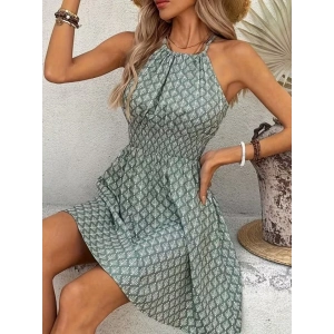 Kadın Omuzlardan Açık Boyun Arkasından Bağcıklı Beli Lastikli Kısa Süprem Elbise