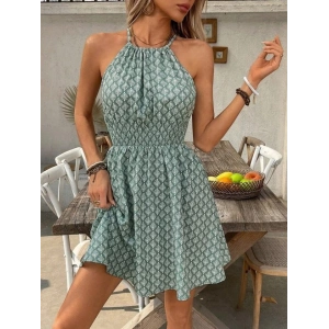 Kadın Omuzlardan Açık Boyun Arkasından Bağcıklı Beli Lastikli Kısa Süprem Elbise