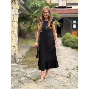 Kadın Omuzlardan Büzgülü Kayık Yaka Fırfırlı Janjan Krep Elbise