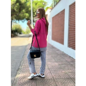Kadın Pembe Kapşonlu Etek Ucu Detay Arma Ters Dikiş Gorunumlu Ikili Takım