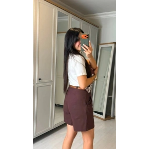 Kadın şal Desen Detay Bluz Ve Keten şort Ikili Takım