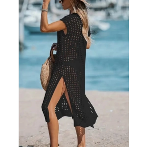 Kadın Sıfır Kol V Yaka Yanı Derin Yırtmaçlı Midi Boy Triko Elbise