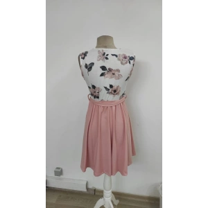 Kadın Sıfır Kollu V Yakalı çiçek Baskılı Beli Kuşaklı Dalgıç Elbise