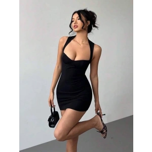 Kadın Sırtı Kalp Detaylı Likralı Esnek Kumaş Mini Boy Elbise